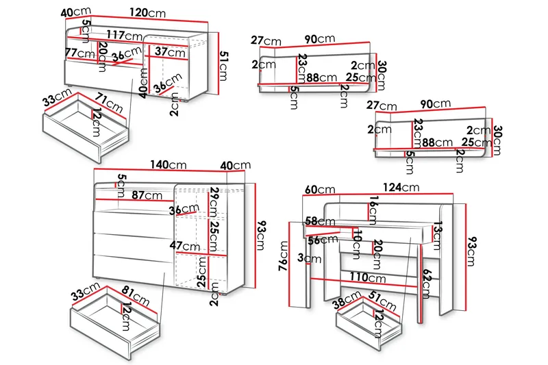 Buhan Huonekalusetti Makuuhuoneeseen - Beige / Ruskea - Huonekalut - Kalustesetit - Makuuhuoneen kalustesetit