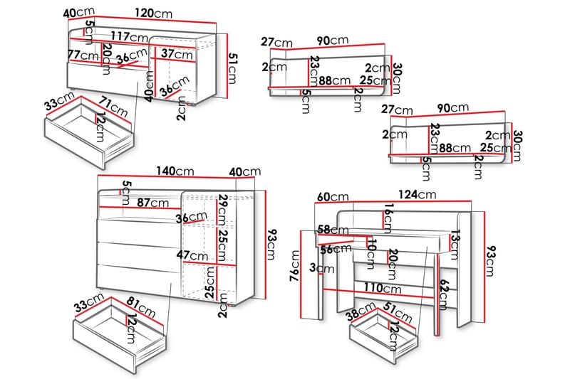 Buhan Huonekalusetti Makuuhuoneeseen - Beige / Ruskea - Huonekalut - Kalustesetit - Makuuhuoneen kalustesetit