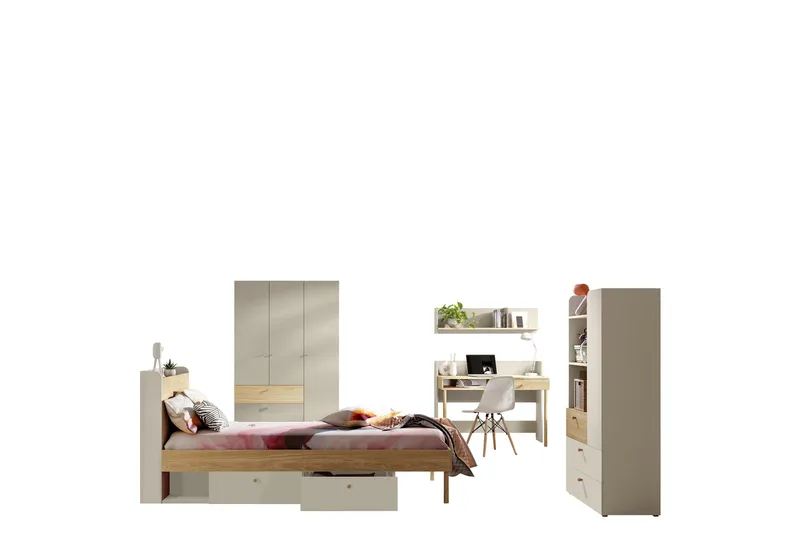 Buhan Huonekalusetti Makuuhuoneeseen - Beige / Ruskea - Huonekalut - Kalustesetit - Makuuhuoneen kalustesetit