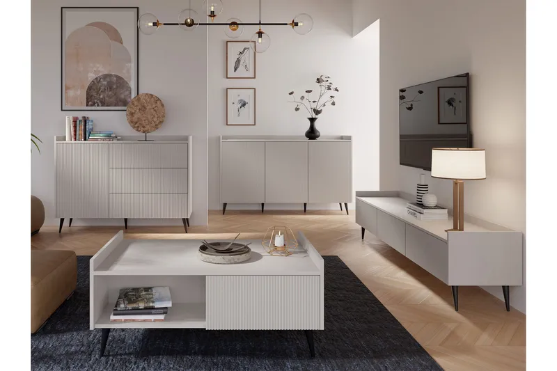 Chiku Huonekalusetti Olohuoneeseen - Beige - Huonekalut - Kalustesetit - Olohuoneen kalustesetit