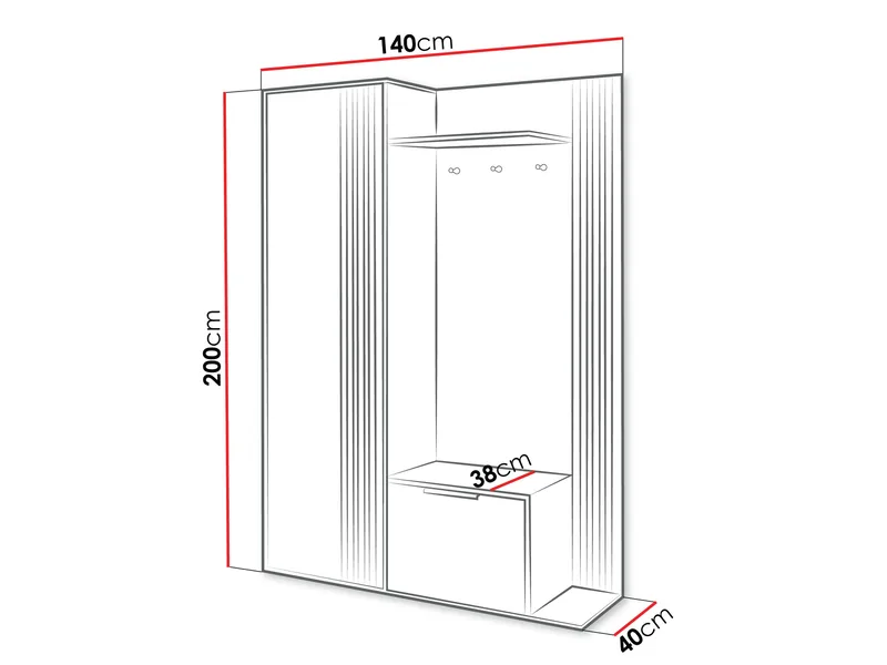 Cinerea eteiskalustesarja 140 cm - ruskea, musta - Huonekalut - Kalustesetit - Eteisen kalustesetit