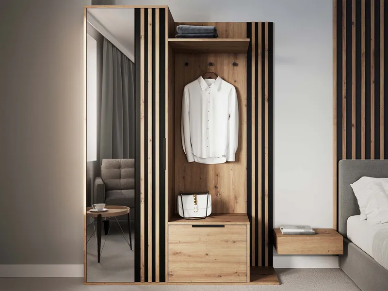 Cinerea eteiskalustesarja 140 cm - ruskea, musta - Huonekalut - Kalustesetit - Eteisen kalustesetit