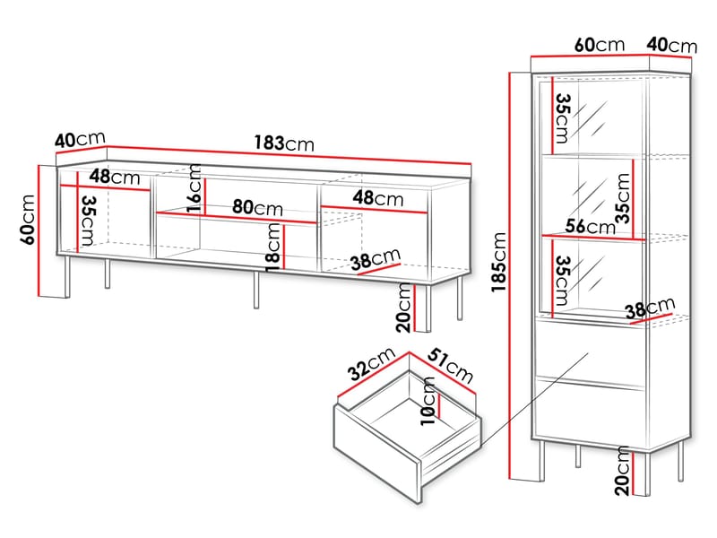 Claven olohuoneen kalustesetti – TV-taso ja vitriinikaappi - beige - Huonekalut - Kalustesetit - Olohuoneen kalustesetit