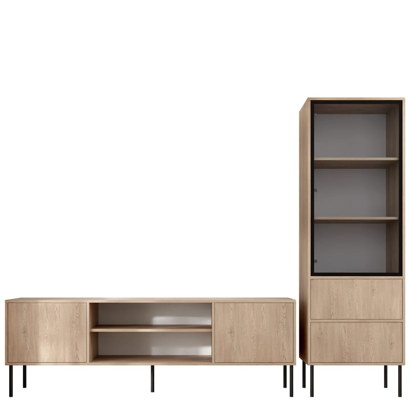 Claven olohuoneen kalustesetti – TV-taso ja vitriinikaappi, ruskea