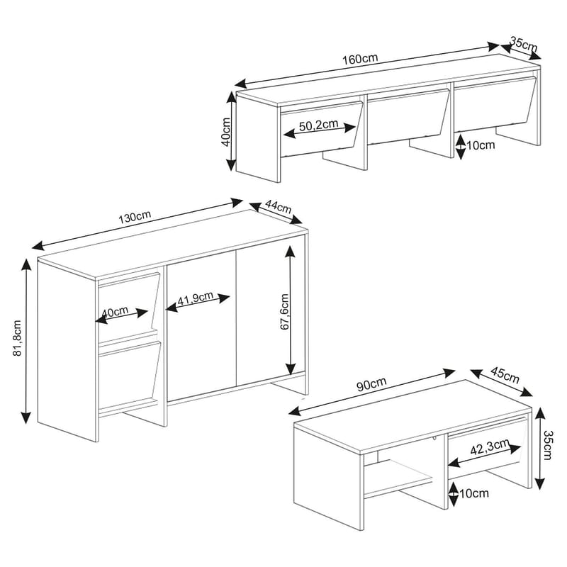 Crala olohuonekalustesetti 160x40x35 cm - Antrasiitti - Huonekalut - Kalustesetit - Olohuoneen kalustesetit