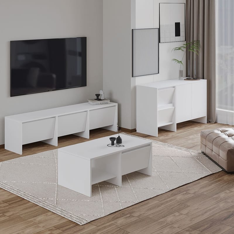 Crala olohuonekalustesetti 160x40x35 cm - Valkoinen - Huonekalut - Kalustesetit - Olohuoneen kalustesetit