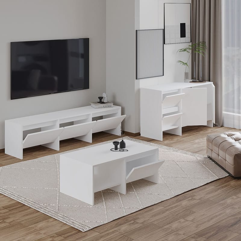 Crala olohuonekalustesetti 160x40x35 cm - Valkoinen - Huonekalut - Kalustesetit - Olohuoneen kalustesetit