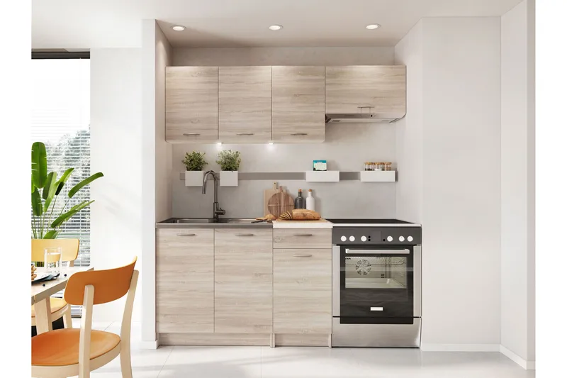 Crawley Huonekalusetti Keittiöön ja Ruokailutilaan - Beige - Huonekalut - Kalustesetit - Keittiön kalustesetit