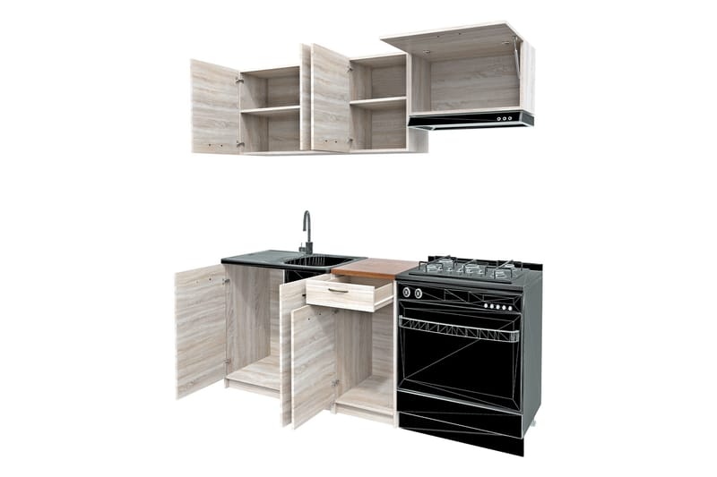 Crawley Huonekalusetti Keittiöön ja Ruokailutilaan - Beige - Huonekalut - Kalustesetit - Keittiön kalustesetit