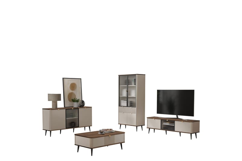 Cucina-Huonekalusetti Olohuoneeseen - Beige/Harmaa - Huonekalut - Kalustesetit - Olohuoneen kalustesetit