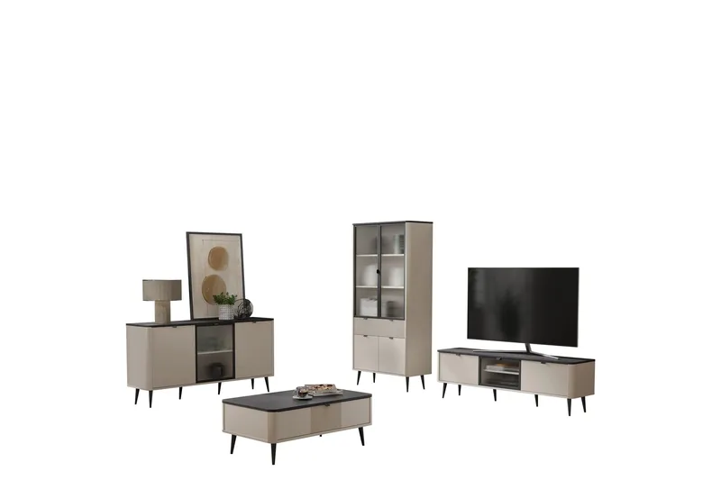 Cucina-Huonekalusetti Olohuoneeseen - Beige/Harmaa - Huonekalut - Kalustesetit - Olohuoneen kalustesetit