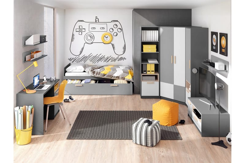 Dekona Kalustesetti Makuuhuoneeseen - Harmaa/Valkoinen - Huonekalut - Kalustesetit - Makuuhuoneen kalustesetit