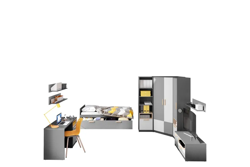 Dekona Kalustesetti Makuuhuoneeseen, Harmaa/Valkoinen