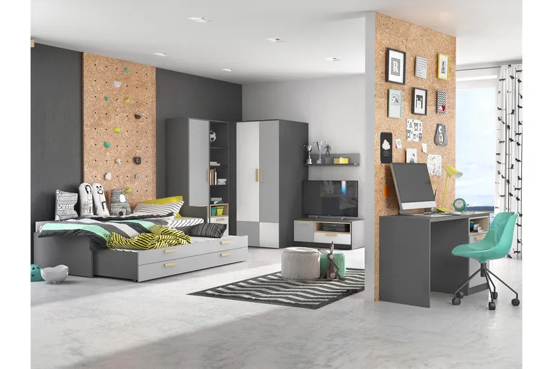 Dekona Kalustesetti Makuuhuoneeseen - Harmaa/Valkoinen - Huonekalut - Kalustesetit - Makuuhuoneen kalustesetit