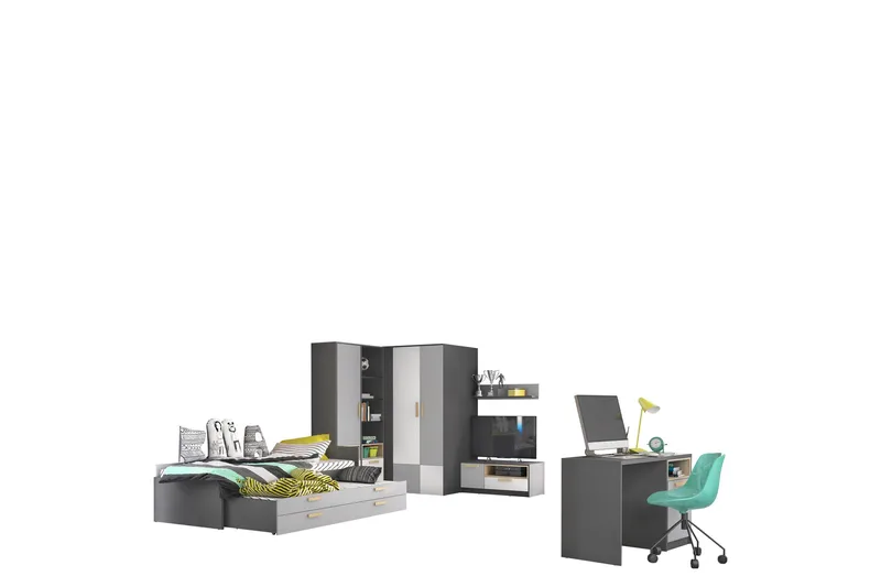 Dekona Kalustesetti Makuuhuoneeseen, Harmaa/Valkoinen