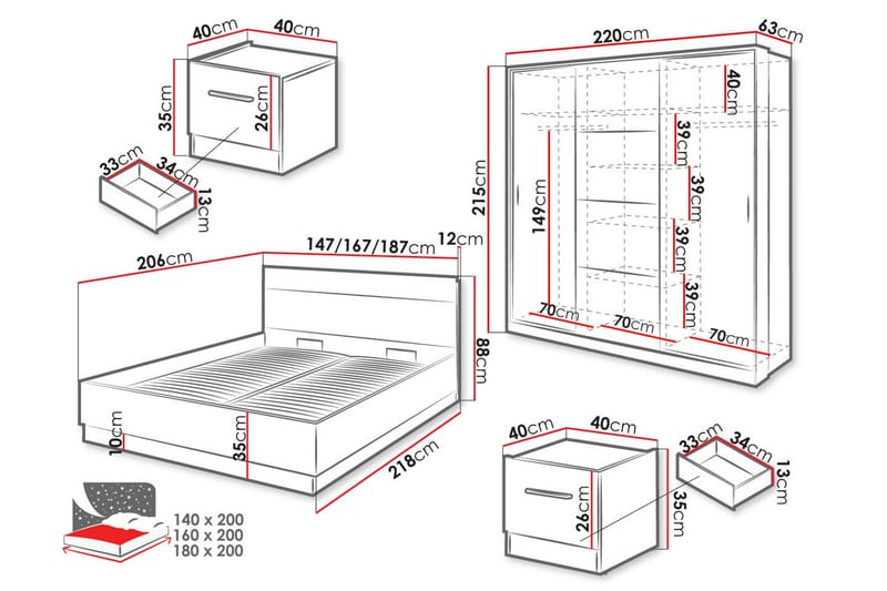 Dentrona-Huonekalusetti Makuuhuoneeseen - Beige/Harmaa - Huonekalut - Kalustesetit - Makuuhuoneen kalustesetit