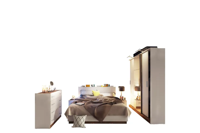 Dentrona-Huonekalusetti Makuuhuoneeseen, Valkoinen/Beige