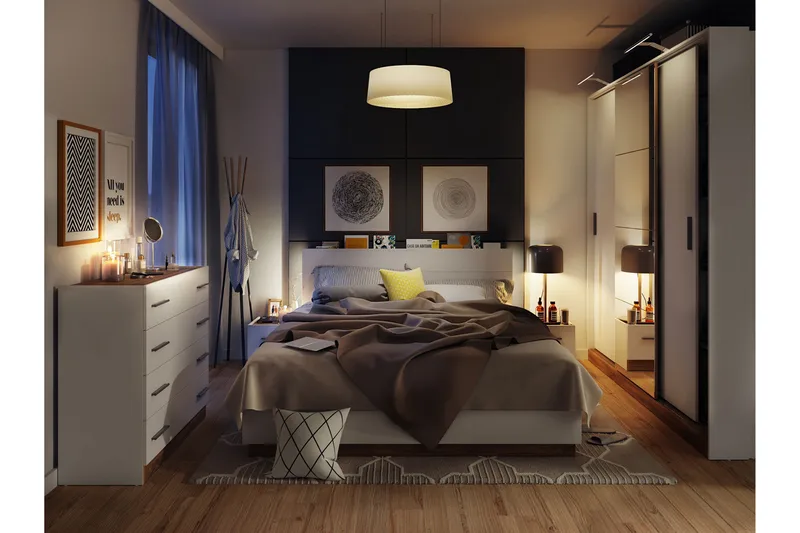 Dentrona-Huonekalusetti Makuuhuoneeseen - Valkoinen/Beige - Huonekalut - Kalustesetit - Makuuhuoneen kalustesetit