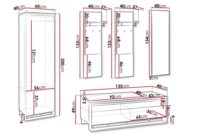 Dorana Hall Kalustesarja - Ruskea/Beige - Huonekalut - Kalustesetit - Eteisen kalustesetit