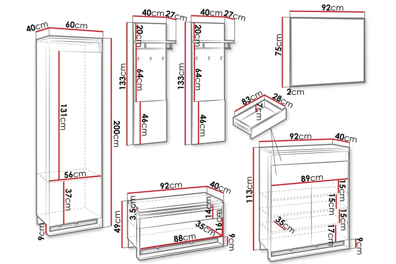 Dorana Hall Kalustesarja - Ruskea/Musta - Huonekalut - Kalustesetit - Eteisen kalustesetit