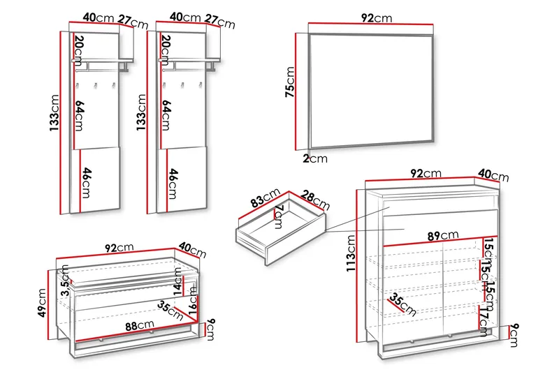 Dorana Hall Kalustesarja - Ruskea/Musta - Huonekalut - Kalustesetit - Eteisen kalustesetit