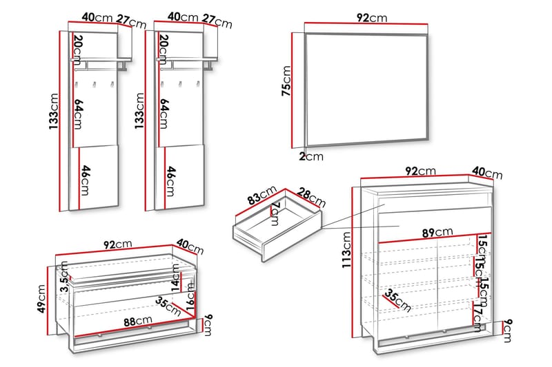 Dorana Hall Kalustesarja - Ruskea/Musta - Huonekalut - Kalustesetit - Eteisen kalustesetit
