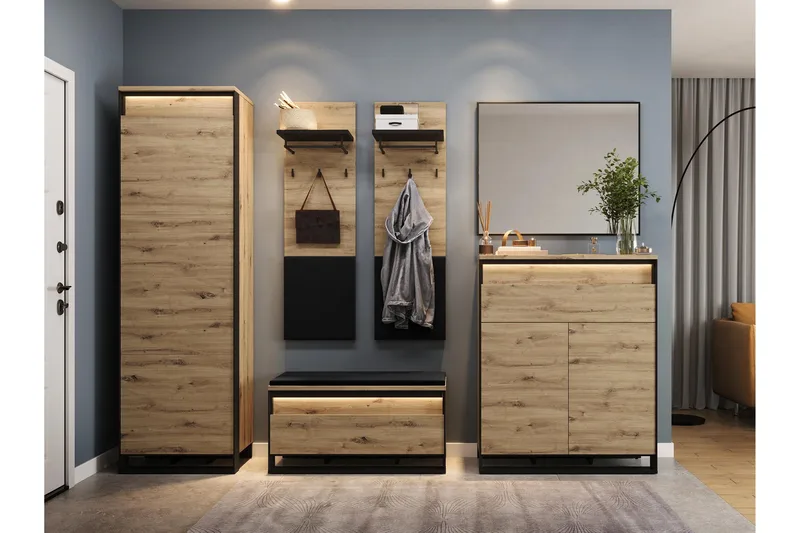 Dorana Hall Kalustesarja - Ruskea/Musta - Huonekalut - Kalustesetit - Eteisen kalustesetit