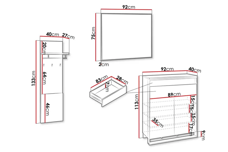 Dorana Hall Kalustesarja - Ruskea/Musta - Huonekalut - Kalustesetit - Eteisen kalustesetit