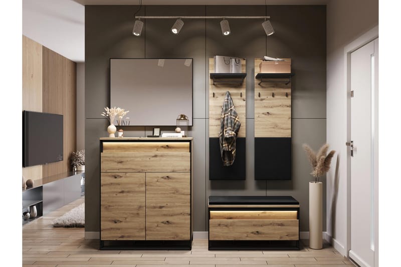 Dorana Hall Kalustesarja - Ruskea/Musta - Huonekalut - Kalustesetit - Eteisen kalustesetit