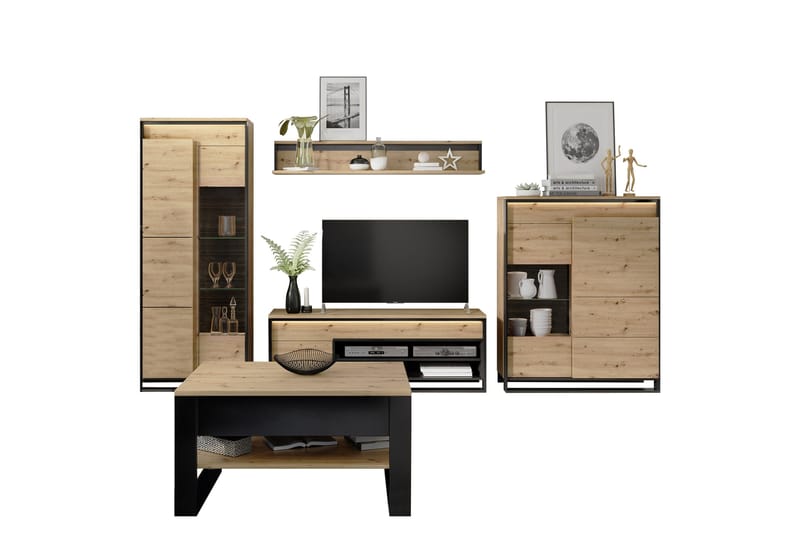 Dorana-Huonekalusetti Olohuoneeseen, Ruskea/Musta