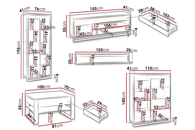 Dorana-Huonekalusetti Olohuoneeseen - Ruskea/Musta - Huonekalut - Kalustesetit - Olohuoneen kalustesetit