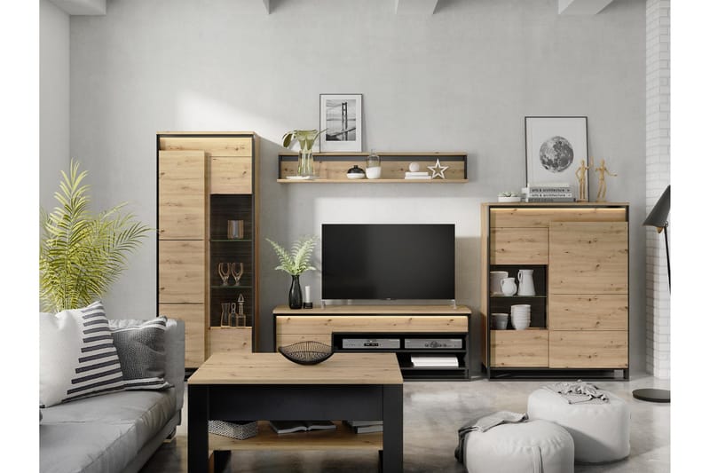 Dorana-Huonekalusetti Olohuoneeseen - Ruskea/Musta - Huonekalut - Kalustesetit - Olohuoneen kalustesetit