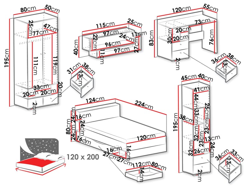 Edson Makuuhuoneen Kalustesetti - Huonekalut - Kalustesetit - Makuuhuoneen kalustesetit
