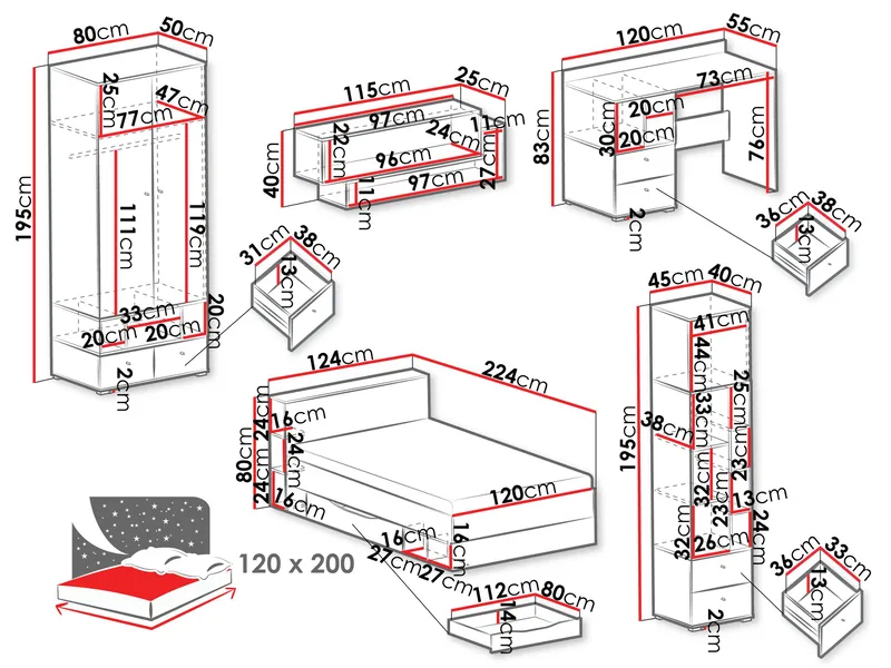 Edson Makuuhuoneen Kalustesetti - Huonekalut - Kalustesetit - Makuuhuoneen kalustesetit