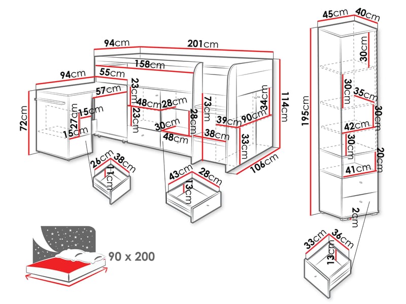 Edson Makuuhuoneen Kalustesetti - Huonekalut - Kalustesetit - Makuuhuoneen kalustesetit