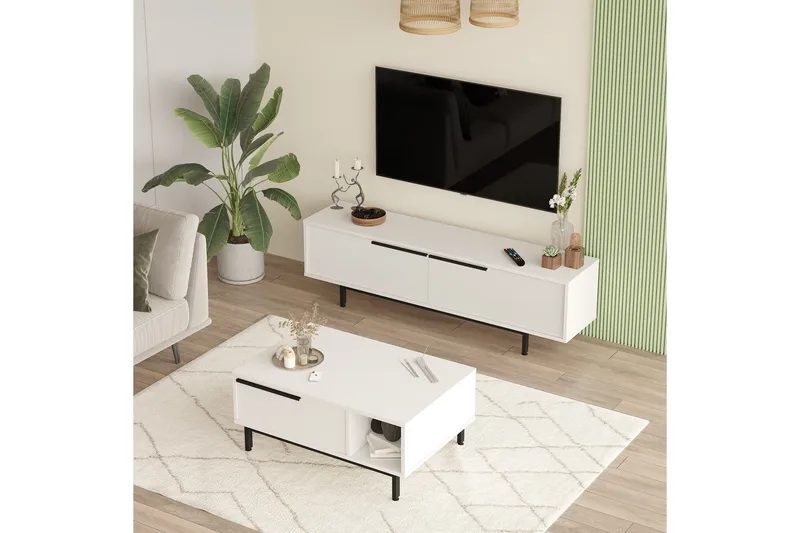 Erhan Huonekalusetti Olohuoneeseen - Valkoinen - Huonekalut - Kalustesetit - Olohuoneen kalustesetit