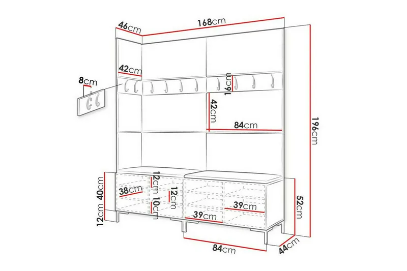 Dunvegan Hallmöbelset 168x46 cm White - Huonekalut - Kalustesetit - Eteisen kalustesetit