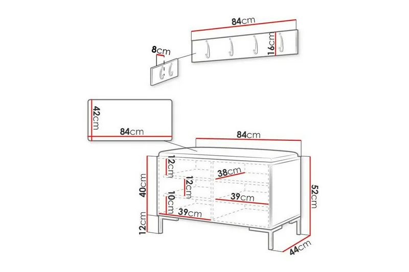 Dunvegan Hallmöbelset 84x44 cm White - Huonekalut - Kalustesetit - Eteisen kalustesetit