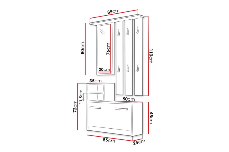 Eteiskaluste Bogense 85 cm - Puu - Eteisen kalustesetit - Eteisen säilytys