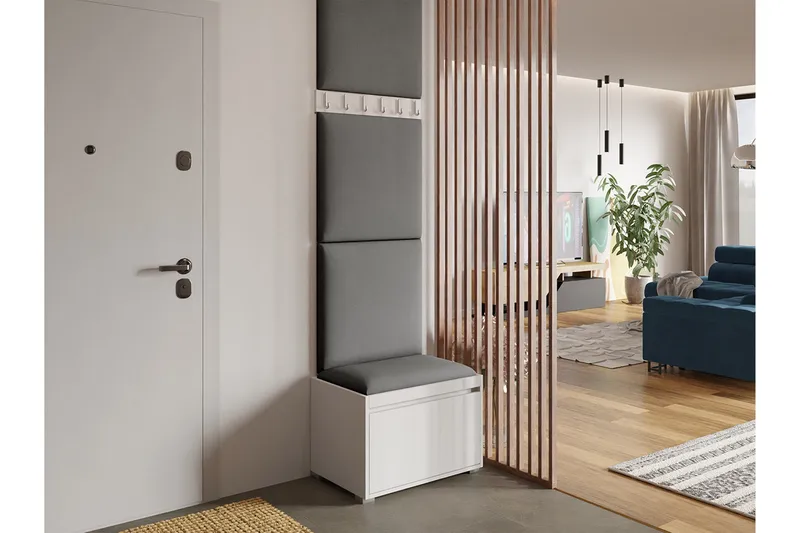 Eteiskaluste Grawis vaatekoukkuilla + kenkälaatikolla - Harmaa - Huonekalut - Kalustesetit - Eteisen kalustesetit