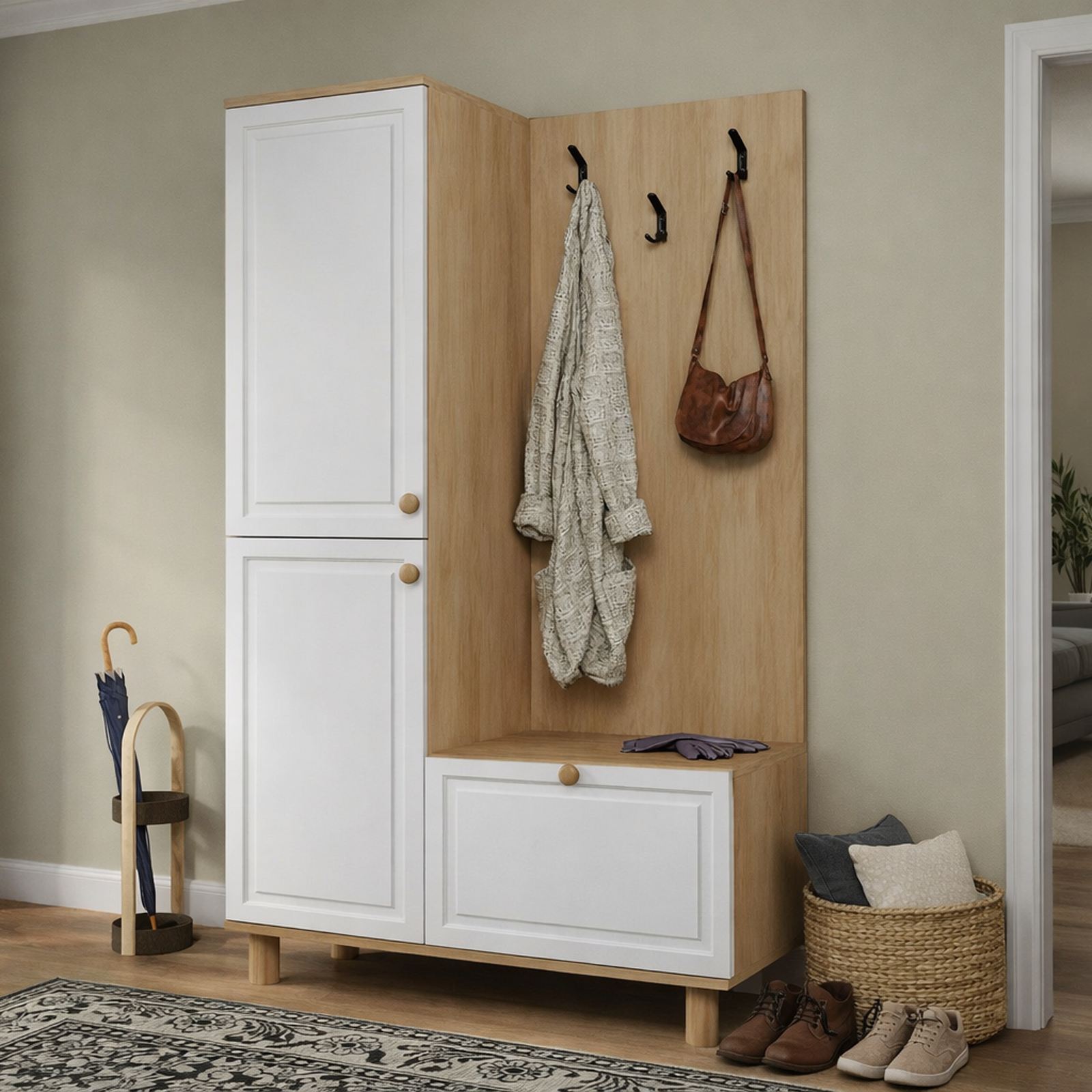 Eteiskaluste Hanah Home Forma (90 x 173 x 37 cm) Valkotammi - Valkoinen ja tammi