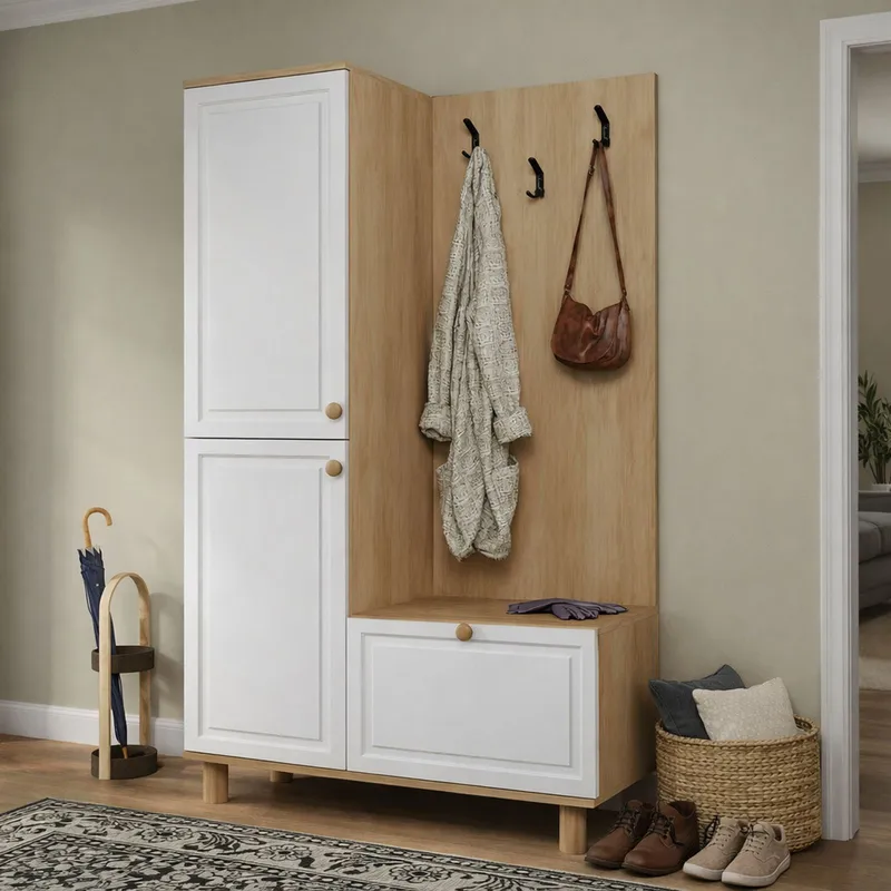 Eteiskaluste Hanah Home Forma (90 x 173 x 37 cm) Valkotammi, Valkoinen ja tammi