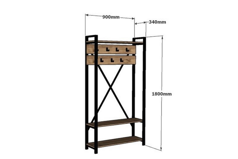 Eteiskaluste Unsicker 90 cm - Pähkinä/Harmaa - Eteisen kalustesetit - Eteisen säilytys