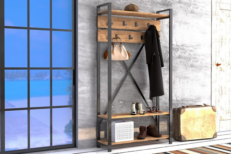 Eteiskaluste Unsicker 90 cm - Pähkinä/Harmaa - Huonekalut - Kalustesetit - Eteisen kalustesetit