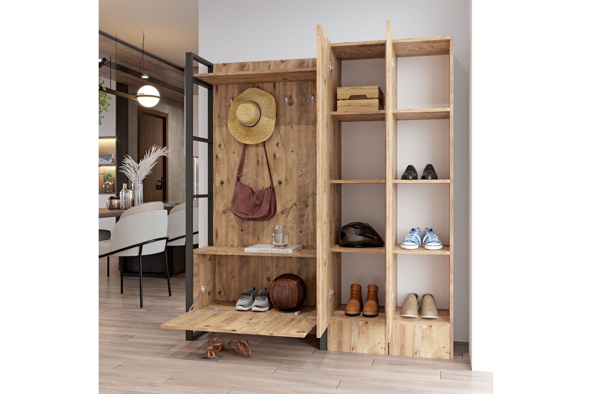 Eteiskalustepaketti Challinder 34x90 cm Tupla Oikea - Luonnonväri - Huonekalut - Kalustesetit - Eteisen kalustesetit