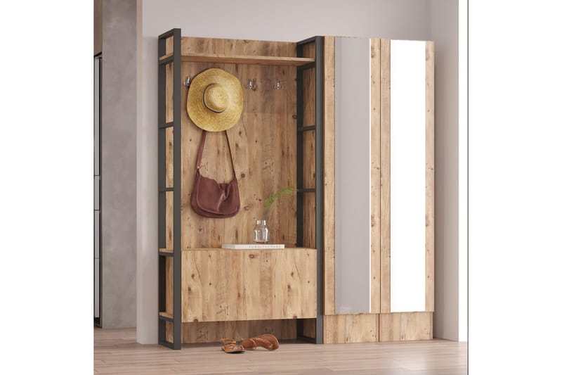 Eteiskalustepaketti Challinder 34x90 cm Tupla Oikea - Luonnonväri - Huonekalut - Kalustesetit - Eteisen kalustesetit