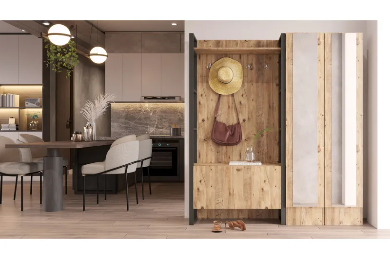 Eteiskalustepaketti Challinder 34x90 cm Tupla Oikea - Luonnonväri - Huonekalut - Kalustesetit - Eteisen kalustesetit