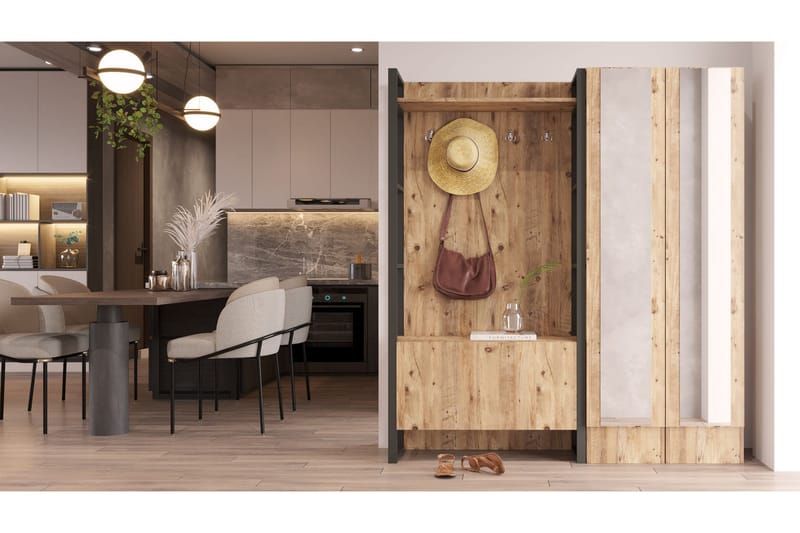 Eteiskalustepaketti Challinder 34x90 cm Tupla Oikea - Luonnonväri - Huonekalut - Kalustesetit - Eteisen kalustesetit