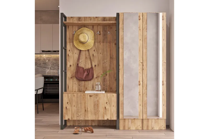 Eteiskalustepaketti Challinder 34x90 cm Tupla Oikea - Luonnonväri - Huonekalut - Kalustesetit - Eteisen kalustesetit