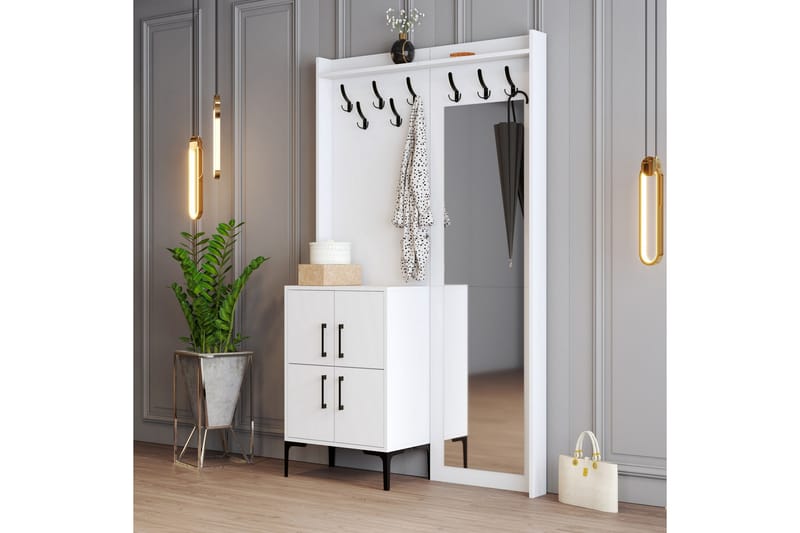 Eteiskalustepaketti Kotzen 35x120 cm peilillä - Valkoinen - Huonekalut - Kalustesetit - Eteisen kalustesetit